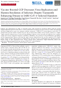 Cover page: Vaccine-Boosted CCP Decreases Virus Replication and Hastens Resolution of Infection Despite Transiently Enhancing Disease in SARS-CoV-2–Infected Hamsters