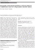 Cover page: Demographic and Psychological Predictors of Parent–Adolescent Communication About Sex: A Representative Statewide Analysis