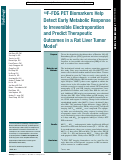 Cover page: 18F-FDG PET Biomarkers Help Detect Early Metabolic Response to Irreversible Electroporation and Predict Therapeutic Outcomes in a Rat Liver Tumor Model.