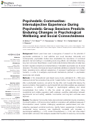 Cover page: Psychedelic Communitas: Intersubjective Experience During Psychedelic Group Sessions Predicts Enduring Changes in Psychological Wellbeing and Social Connectedness