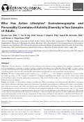 Cover page: Who Has Active Lifestyles? Sociodemographic and Personality Correlates of Activity Diversity in Two Samples of Adults.