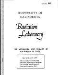 Cover page: The Metabolism and Toxicity of Radium-223 in Rats