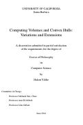 Cover page: Computing Volumes and Convex Hulls: Variations and Extensions