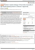 Cover page: Puzzles in modern biology. III.Two kinds of causality in age-related disease