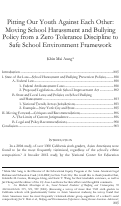 Cover page: Pitting Our Youth Against Each Other: Moving School Harassment and Bullying Policy from a Zero Tolerance Discipline to Safe School Environment Framework