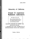 Cover page: MAGNETIC ANALYSIS OF ATOMIC AND MOLECULAR BEAMS. I. CONSTRUCTION AND CALIBRATION OF INHOMOGENEOUS DEFLECTING MAGNETS