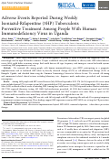 Cover page: Adverse Events Reported During Weekly Isoniazid-Rifapentine (3HP) Tuberculosis Preventive Treatment Among People With Human Immunodeficiency Virus in Uganda.