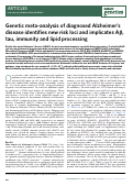 Cover page: Genetic meta-analysis of diagnosed Alzheimer's disease identifies new risk loci and implicates Aβ, tau, immunity and lipid processing.