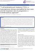 Cover page: "T-cell prolymphocytic leukemia (T-PLL), a heterogeneous disease exemplified by two cases and the important role of cytogenetics: a multidisciplinary approach"