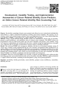 Cover page: Development, Usability Testing, and Implementation Assessment of Cancer Related Infertility Score Predictor, an Online Cancer Related Infertility Risk Counseling Tool