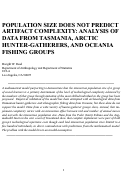Cover page of Population Size Does Not Predict Artifact Complexity: Analysis of Data from Tasmania, Arctic Hunter-Gatherers, and Oceania Fishing Groups
