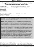 Cover page: Prehospital Lactate Measurement by Emergency Medical Services in Patients Meeting Sepsis Criteria