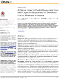 Cover page: A clinical index to predict progression from mild cognitive impairment to dementia due to Alzheimer's disease.