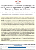 Cover page: Intermediate-Term Outcomes Following Operative and Nonoperative Management of Midshaft Clavicle Fractures in Children and Adolescents: Internal Fixation May Improve Outcomes.