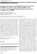 Cover page: Evaluating a Measure of Social Health Derived from Two Mental Health Recovery Measures: The California Quality of Life (CA-QOL) and Mental Health Statistics Improvement Program Consumer Survey (MHSIP)