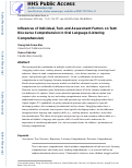 Cover page: Influences of individual, text, and assessment factors on text/discourse comprehension in oral language (listening comprehension)