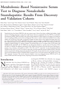 Cover page: Metabolomic‐based noninvasive serum test to diagnose nonalcoholic steatohepatitis: Results from discovery and validation cohorts