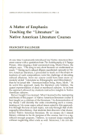 Cover page: A Matter of Emphasis: Teaching the "Literature" in Native American Literature Courses