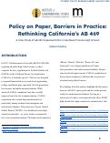 Cover page of Policy on Paper, Barriers in Practice: Rethinking California’s AB 469