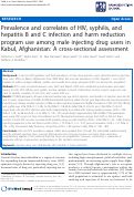 Cover page: Prevalence and correlates of HIV, syphilis, and hepatitis B and C infection and harm reduction program use among male injecting drug users in Kabul, Afghanistan: A cross-sectional assessment