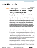 Cover page: GABAergic CA1 neurons are more stable following context changes than glutamatergic cells.