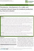 Cover page: Dieselzymes: development of a stable and methanol tolerant lipase for biodiesel production by directed evolution