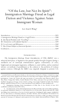 Cover page: “Of the Law, but Not Its Spirit”: Immigration Marriage Fraud as Legal Fiction and Violence Against Asian Immigrant Women