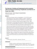 Cover page: The Structure of Adolescent Temperament and Associations With Psychological Functioning: A Replication and Extension of Snyder et al. (2015)