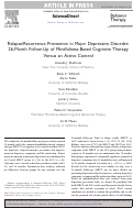 Cover page: RELAPSE PREVENTION IN MAJOR DEPRESSIVE DISORDER: 24-MONTH FOLLOW UP OF MINDFULNESS-BASED COGNITIVE THERAPY VS. ACTIVE CONTROL