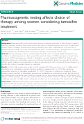 Cover page: Pharmacogenetic testing affects choice of therapy among women considering tamoxifen treatment