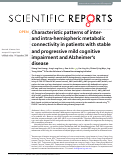 Cover page: Characteristic patterns of inter- and intra-hemispheric metabolic connectivity in patients with stable and progressive mild cognitive impairment and Alzheimer’s disease