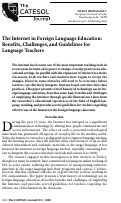 Cover page: The Internet in Foreign Language Education: Benefits, Challenges, and Guidelines for Language Teachers