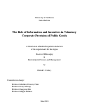Cover page: The Role of Information and Incentives in Voluntary Corporate Provision of Public Goods