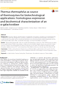 Cover page: Thermus thermophilus as source of thermozymes for biotechnological applications: homologous expression and biochemical characterization of an α-galactosidase