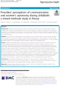 Cover page: Providers’ perceptions of communication and women’s autonomy during childbirth: a mixed methods study in Kenya