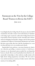Cover page of Statement on the Vote by the College Board Trustees to Revise the SAT I