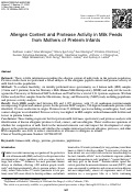 Cover page: Allergen Content and Protease Activity in Milk Feeds from Mothers of Preterm Infants.