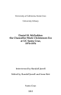 Cover page: Daniel H. McFadden: The Chancellor Mark Christensen Era at UC Santa Cruz, 1974-1976